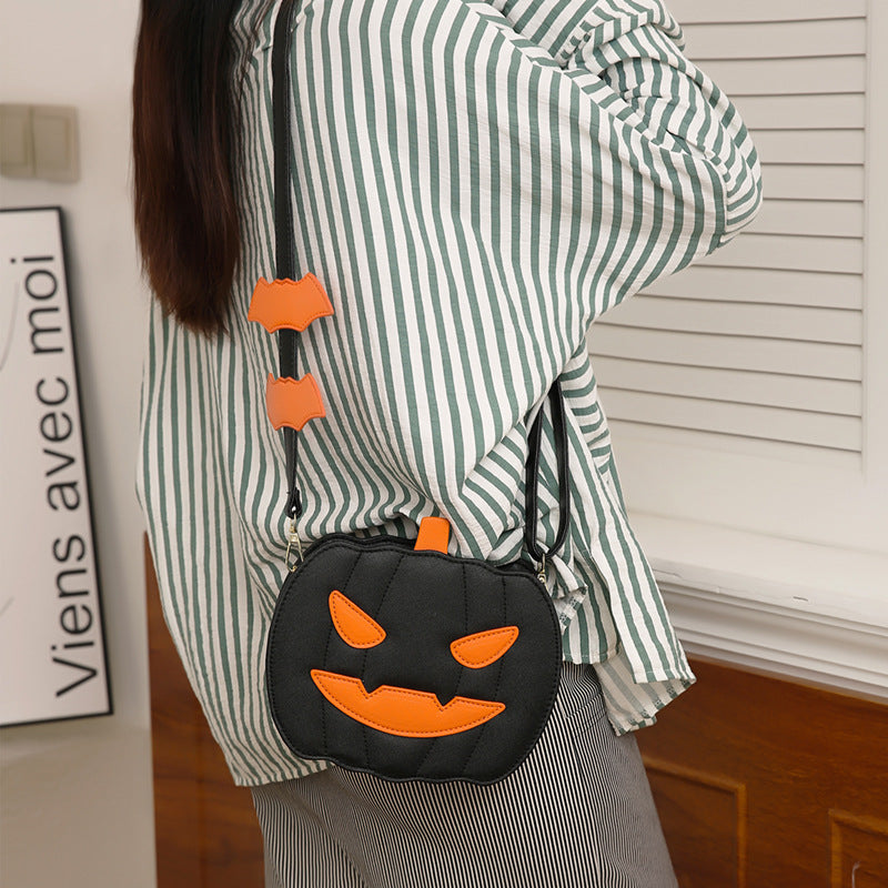Halloween Funny Pumpkin Crossbody Bag | Creative Cartoon Pumpkin Purse with Bat Wings | Personalized Fall Festival Shoulder Bag | Whimsical Holiday Party Bag for Women & Teens