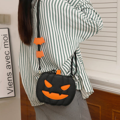 Halloween Funny Pumpkin Crossbody Bag | Creative Cartoon Pumpkin Purse with Bat Wings | Personalized Fall Festival Shoulder Bag | Whimsical Holiday Party Bag for Women & Teens