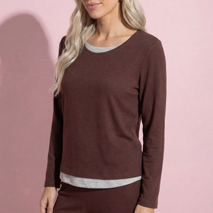 Anna-Kaci Women's 2-Piece Set Soft Knit Long Sleeve Top and Relaxed Fit Lounge Pants