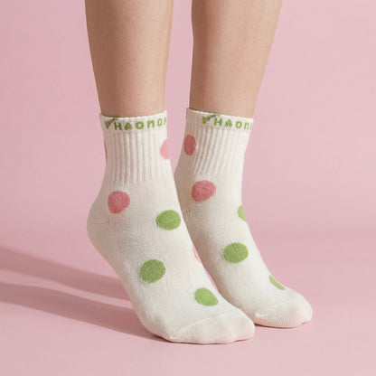 Anna-Kaci 5 Pairs Women's Low Cut Ankle Socks with Polka Dot and Stripe Patterns Soft Cotton Anti-Pilling Casual Everyday Style