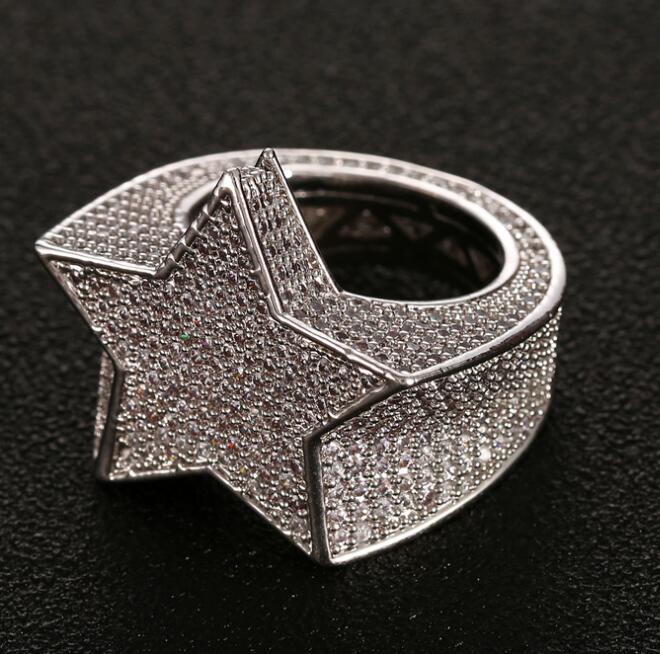 Men’s Hip-Hop Iced-Out Five-Pointed Star Ring | Full Diamond Simulant Star Statement Ring | Bold Streetwear Jewelry for Men | Luxurious Rockstar Star Band Ring