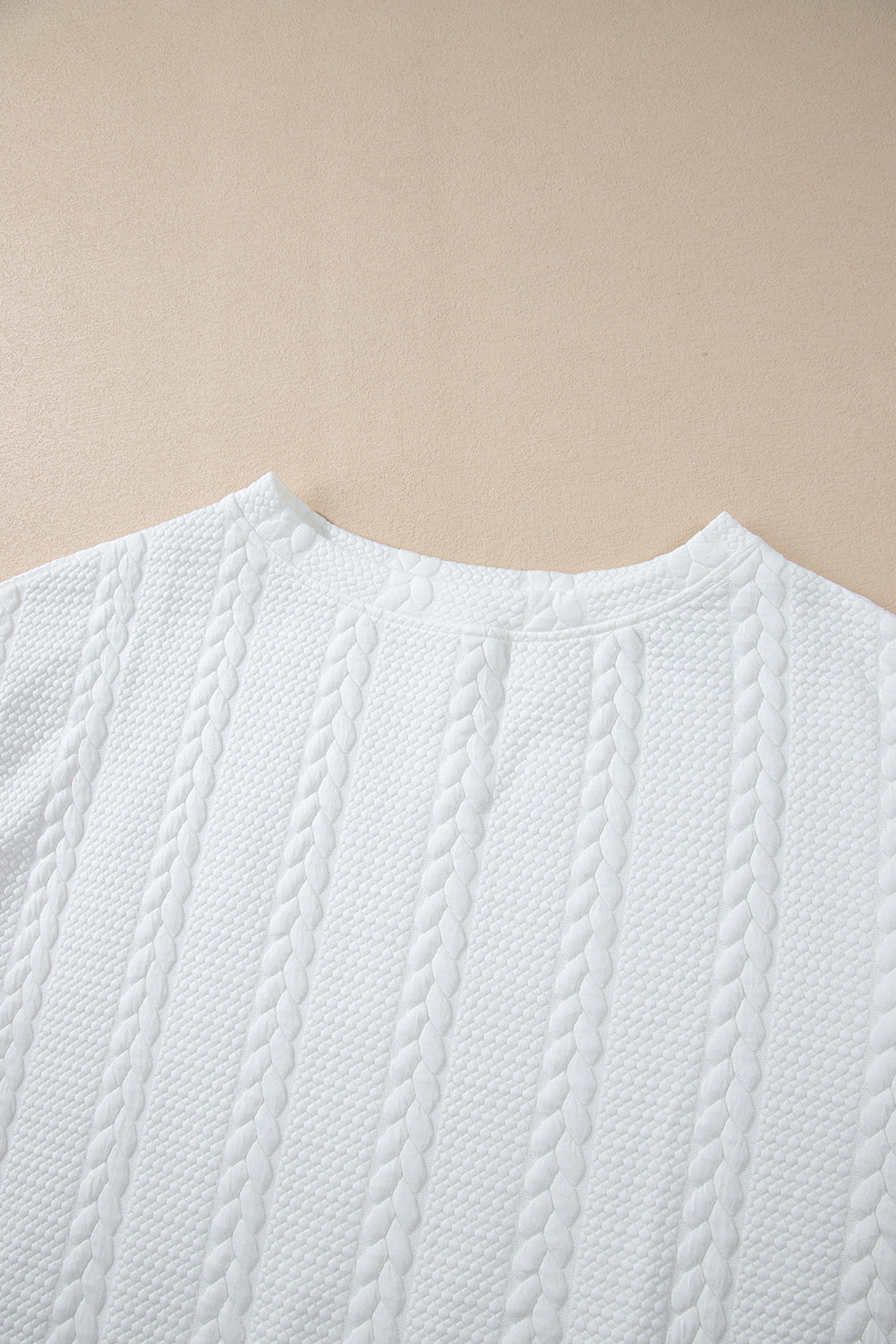 Threaded Pear White Cable Textured Loose Plus Size Sweatshirt