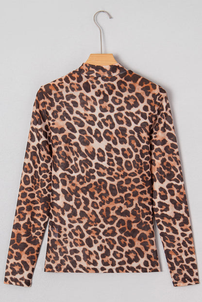 Blakely Leopard Mock Neck Long Sleeve Mesh Top