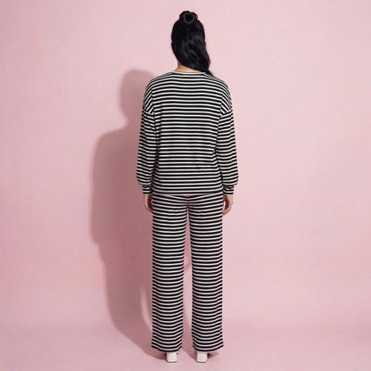 Anna-Kaci Women's 2-Piece Set Long Sleeve Striped Pajama Top and Relaxed Fit Lounge Pants with Soft Stretch Fabric
