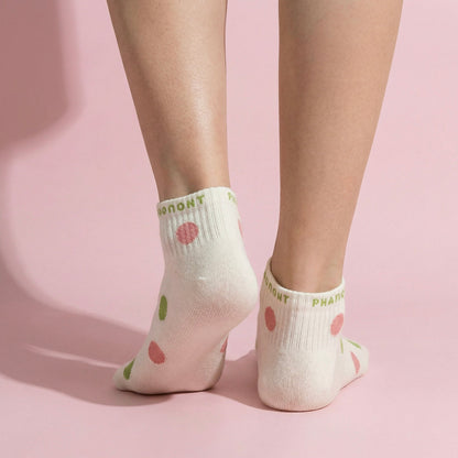 Anna-Kaci 5 Pairs Women's Low Cut Ankle Socks with Polka Dot and Stripe Patterns Soft Cotton Anti-Pilling Casual Everyday Style