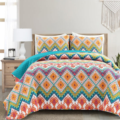 Boho Chevron Reversible Cotton Quilt 3 Piece Set