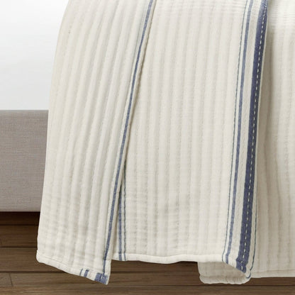 Farmhouse Stripe Kantha Pick Stitch Yarn Dyed Cotton Woven Blanket/Quilt/Coverlet