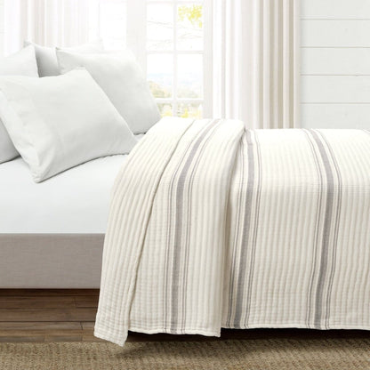 Farmhouse Stripe Kantha Pick Stitch Yarn Dyed Cotton Woven Blanket/Quilt/Coverlet