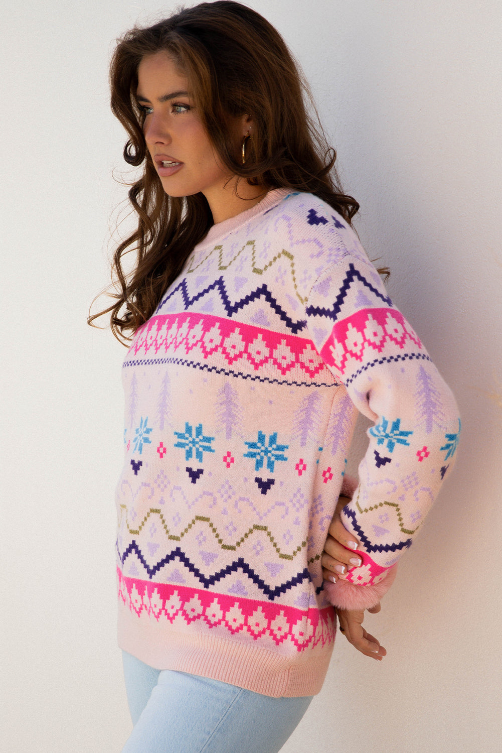 Threaded Pear Kayaetta Knit Feather Cuffed Sweater