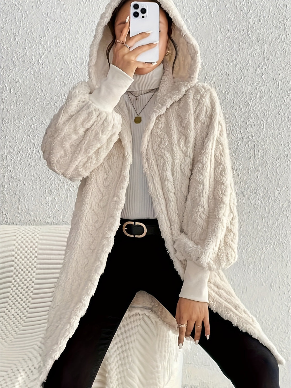 ✨Women's Plush Fleece Soft Midi-Length Jacket with Pockets
