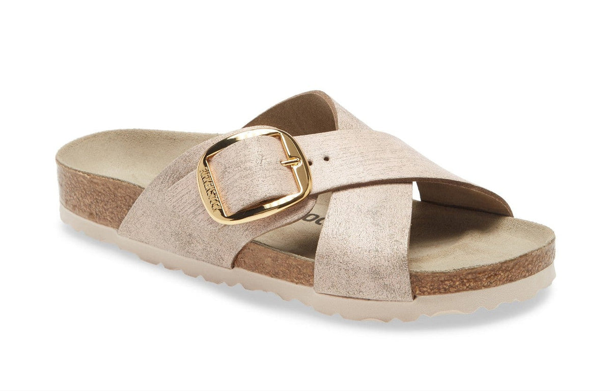 Birkenstock Siena Big Buckle Suede Leather Washed Metallic Rose Gold
