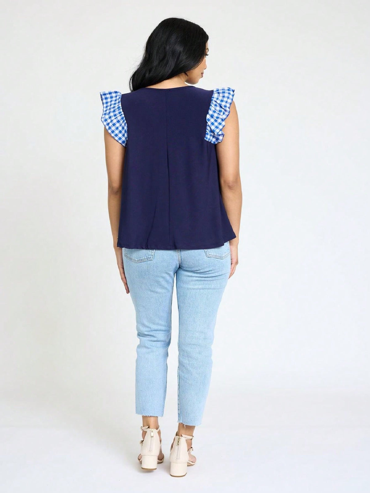 Contrast Ruffle Trim Floral  Flutter Cap Sleeve Top For Leggings Shorts And Jeans  | 7 Colors | S-3X