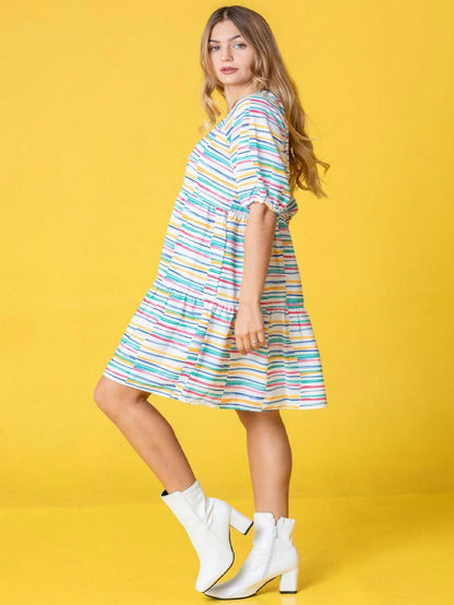 Brown Ditsy Floral Half Bishop Puff Sleeve Tiered Baby Doll Mini Dress Swing Southern Dress | S-3X