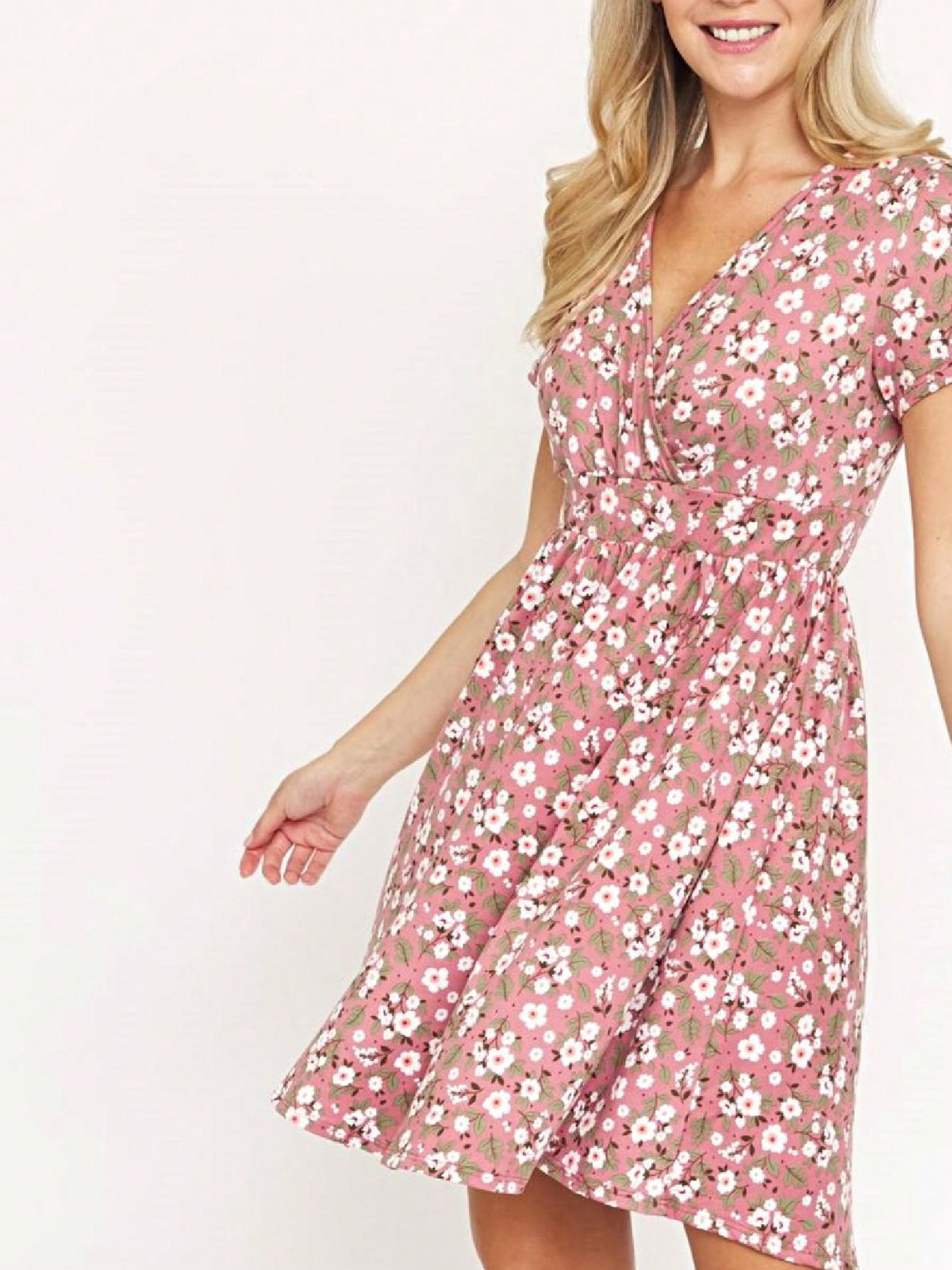 Boho Retro Sage Navy Pink Black Ditsy Floral Surplice Deep V Neck Band Waist Shirring Soft Swing Dress Small To 3 XL Plus