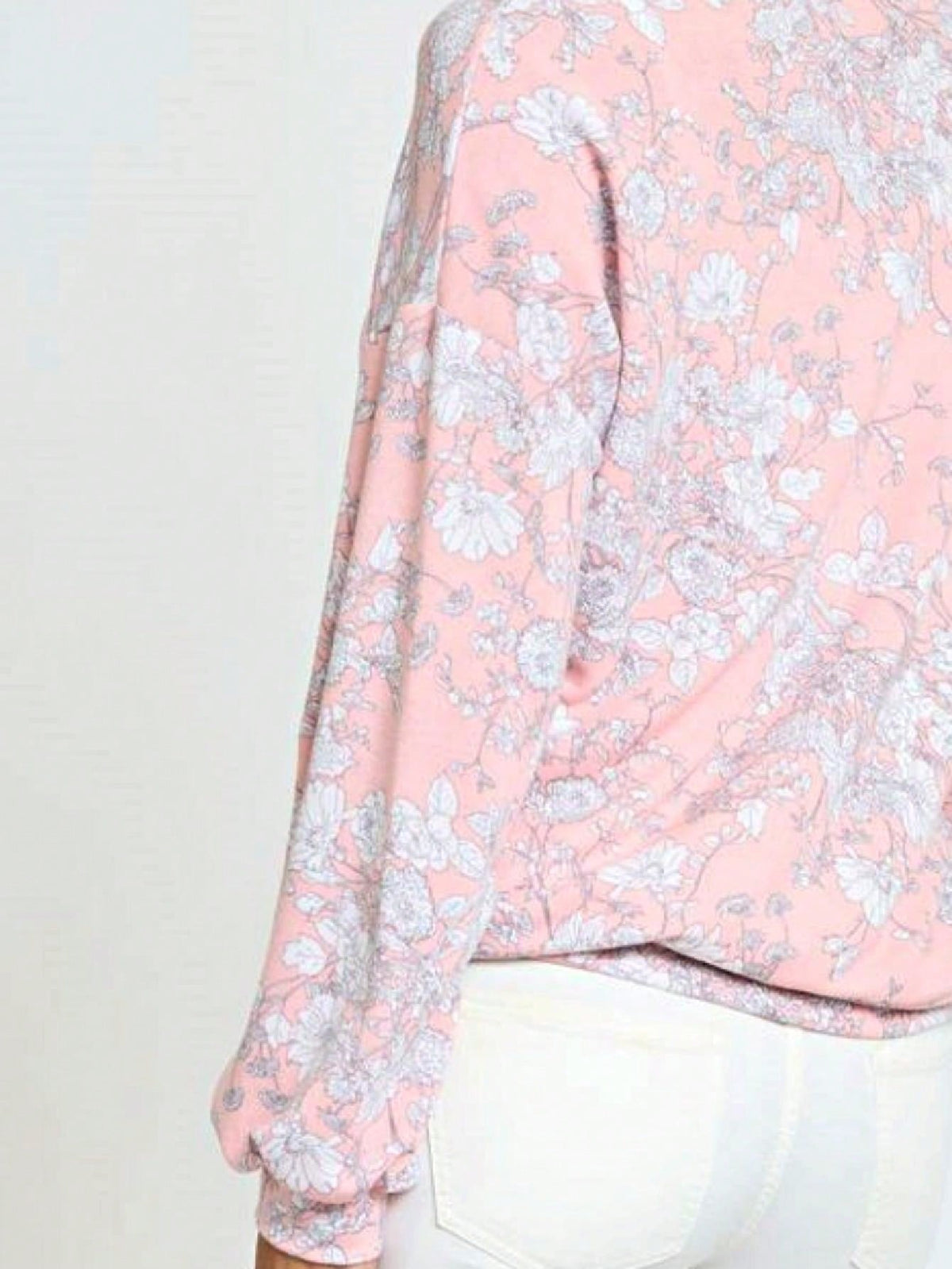 Boho Retro Peach Khaki Beige Floral Button  Puff Drop Shoulder Light Weight Terry Cardigan Small To 3 XL PLUS