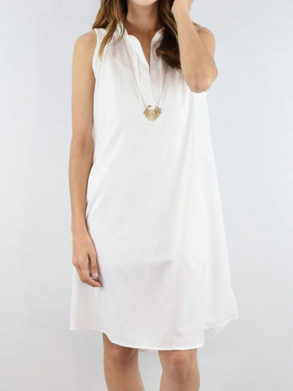 Boho Retro V Notch Neck Mandarin Collar Semi Sheer Swing Woven High And Low Dress
