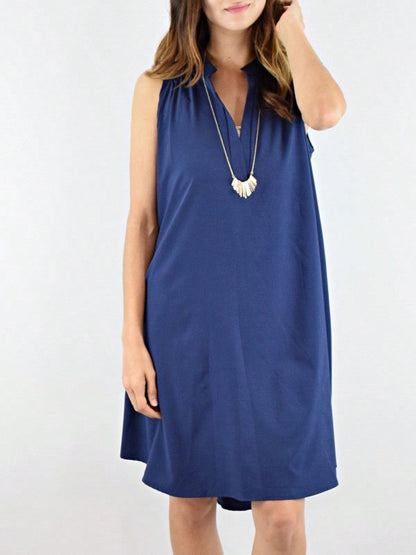 Boho Retro V Notch Neck Mandarin Collar Semi Sheer Swing Woven High And Low Dress
