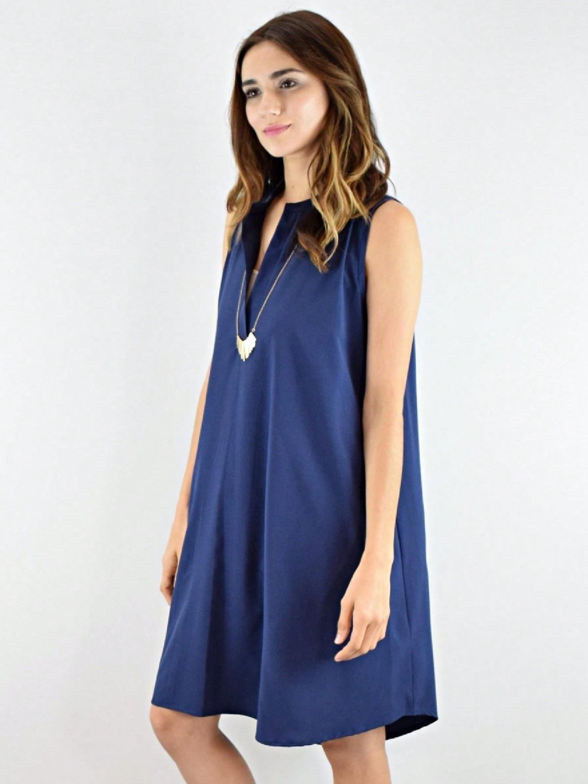 Boho Retro V Notch Neck Mandarin Collar Semi Sheer Swing Woven High And Low Dress