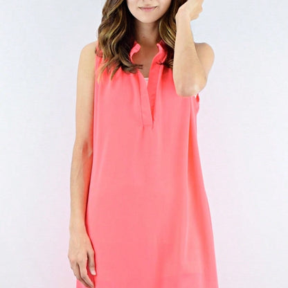 Boho Retro V Notch Neck Mandarin Collar Semi Sheer Swing Woven High And Low Dress