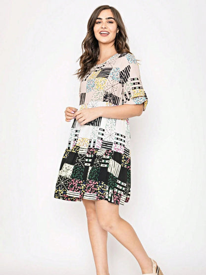 Boho Retro Tiered Tab Sleeve Beige Cream  Tiered Ruffle Swing Woven Dress Small To 3XL Plus