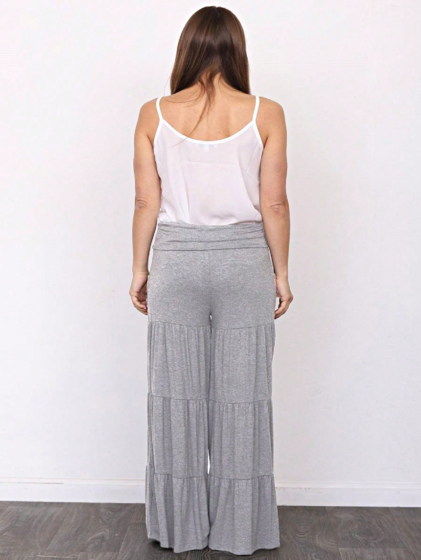 Fold Over Band Wide Leg Tiered Soft Long Lounge Pants