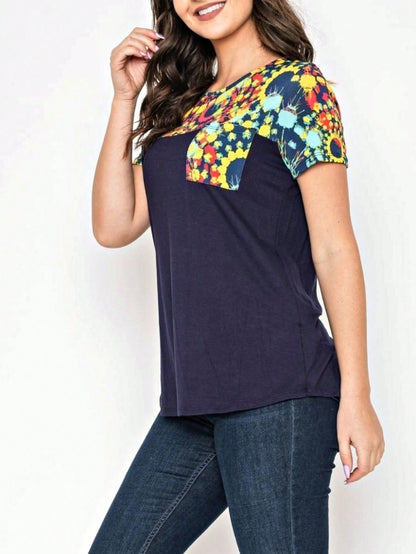 Boho Retro Black Mint Color Block Oriental Geo Pocket 60's Rayon Soft Top Shirt Blouse | Small-3 XL