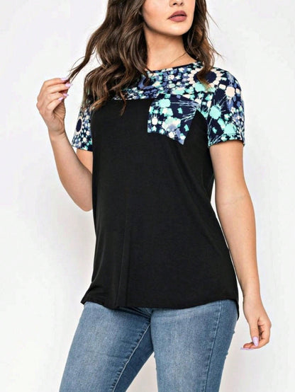Boho Retro Black Mint Color Block Oriental Geo Pocket 60's Rayon Soft Top Shirt Blouse | Small-3 XL