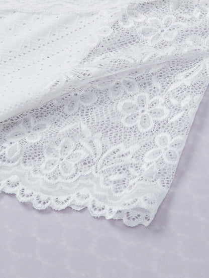 Boho Retro Lace V Neck Eyelet Raglan  Tunic Top Shirt