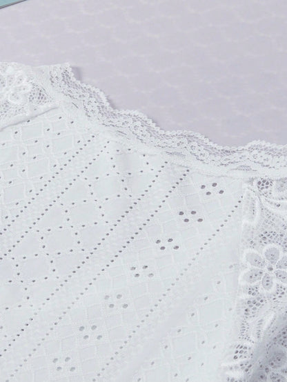 Boho Retro Lace V Neck Eyelet Raglan  Tunic Top Shirt
