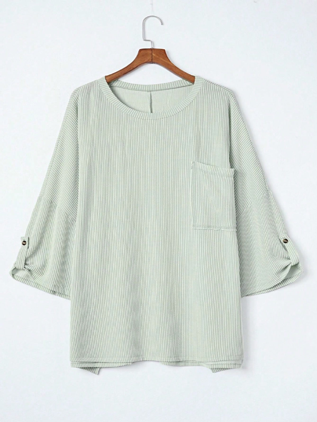 Boho Retro 60's Ribbed Tab Sleeve Drop Shoulder Pocket Over Sized Half Sleeve Sage Charcoal Grey Crew Neck Top Shirt Blouse