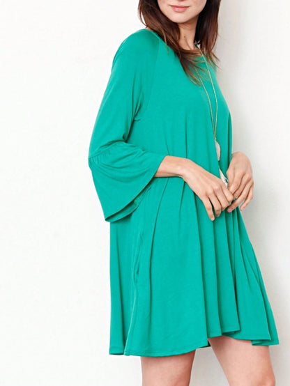 Boho Retro Mint Yellow Green Raglan Ruffle Sleeve Rayon Aline Cool Summer Tunic Dress With Pocket