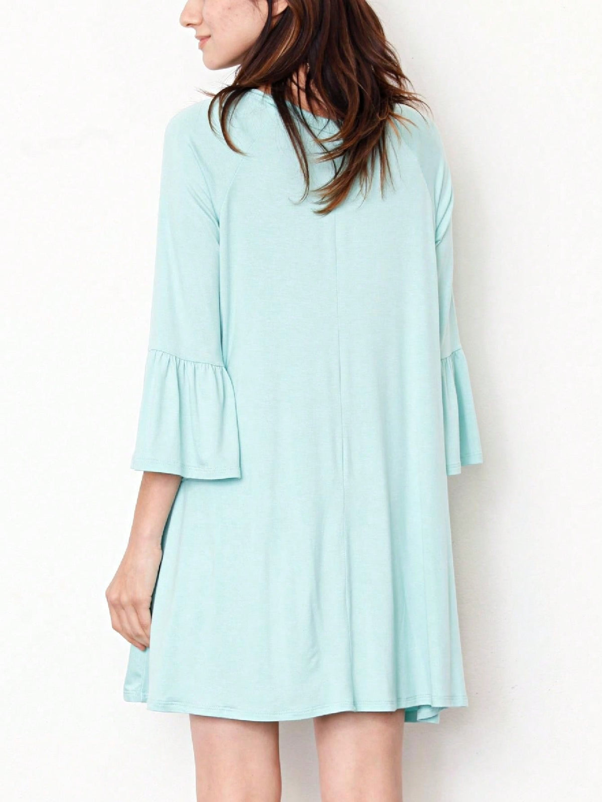 Boho Retro Mint Yellow Green Raglan Ruffle Sleeve Rayon Aline Cool Summer Tunic Dress With Pocket
