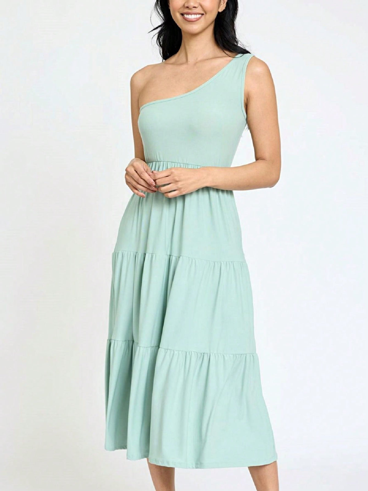 Boho Retro  Vintage Tiered Dress Black Navy Sage Khaki Beige One Shoulder Tiered Long Dress