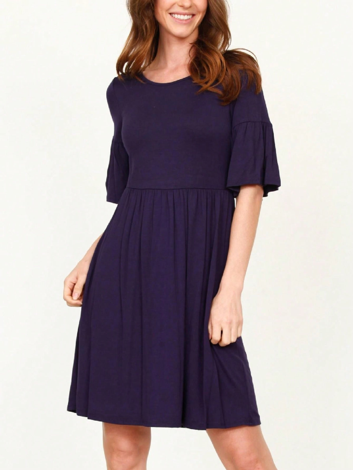 Boho Retro Yellow Black Navy Ruffle Short Sleeve Solid Color Rayon Smooth Cool Classic Dress