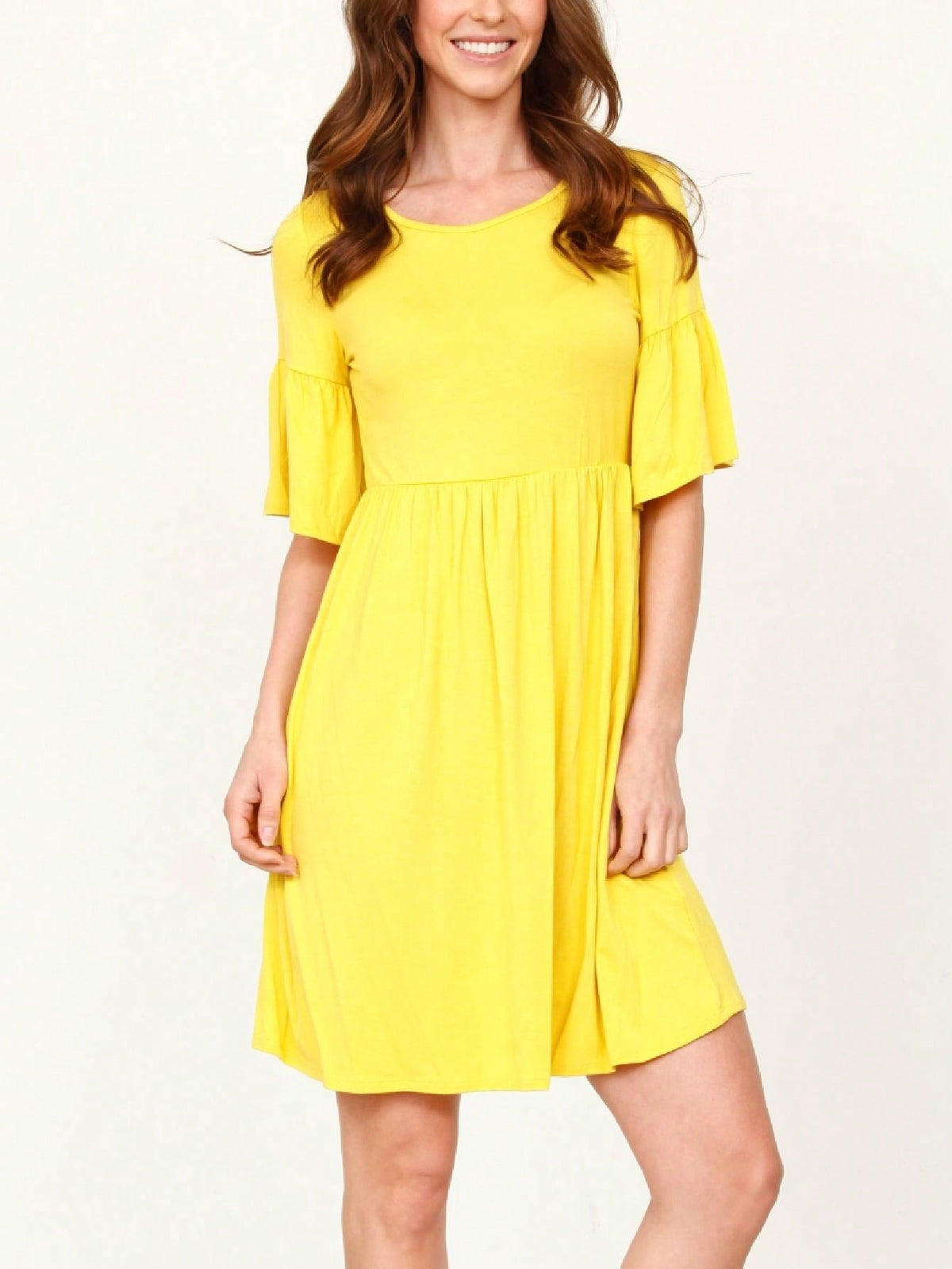 Boho Retro Yellow Black Navy Ruffle Short Sleeve Solid Color Rayon Smooth Cool Classic Dress