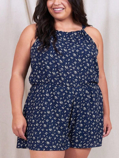 Boho Vintage Retro 60's Ditsy Floral Halter Neck Woven Cool Summer Jumpsuit Skort Romper