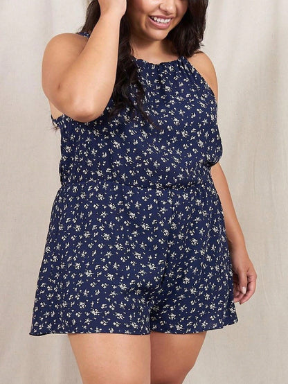 Boho Vintage Retro 60's Ditsy Floral Halter Neck Woven Cool Summer Jumpsuit Skort Romper