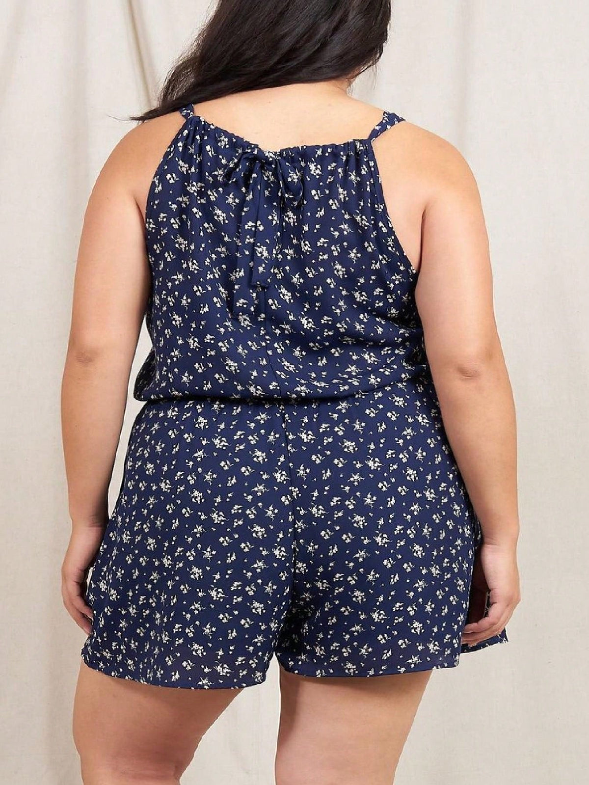 Boho Vintage Retro 60's Ditsy Floral Halter Neck Woven Cool Summer Jumpsuit Skort Romper