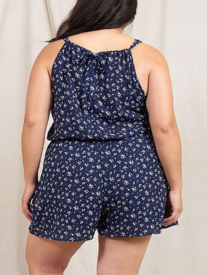 Boho Vintage Retro 60's Ditsy Floral Halter Neck Woven Cool Summer Jumpsuit Skort Romper