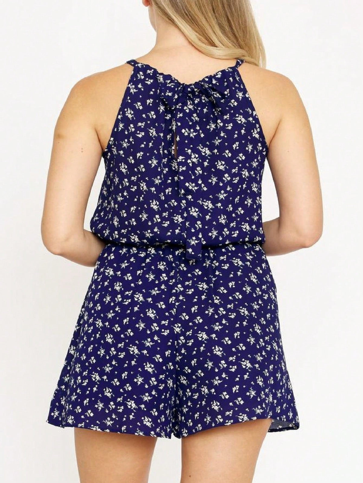 Boho Vintage Retro 60's Ditsy Floral Halter Neck Woven Cool Summer Jumpsuit Skort Romper