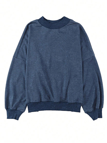 Boho Retro 60's Cotton Mix  Drop Shoulder Mineral Acid Washed Oversized Mock Neck Dolman T Shirt Top  Sweat Shirt