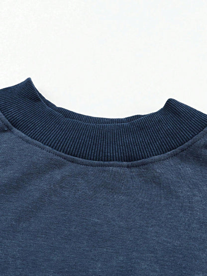Boho Retro 60's Cotton Mix  Drop Shoulder Mineral Acid Washed Oversized Mock Neck Dolman T Shirt Top  Sweat Shirt