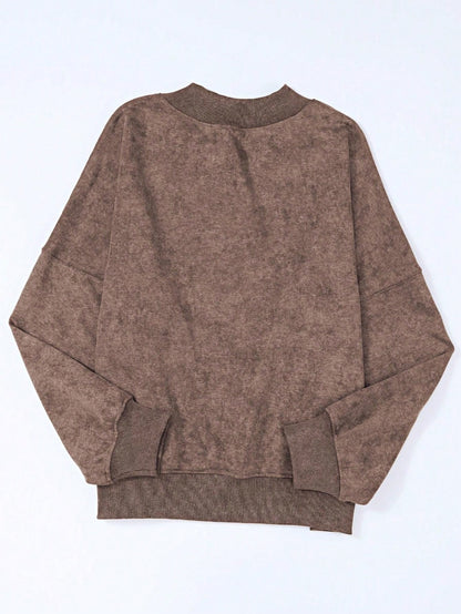 Boho Retro 60's Cotton Mix  Drop Shoulder Mineral Acid Washed Oversized Mock Neck Dolman T Shirt Top  Sweat Shirt