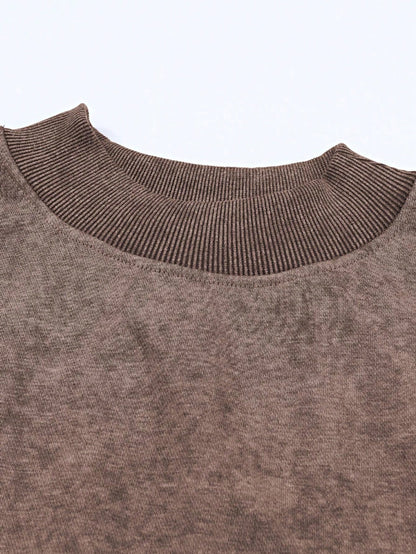 Boho Retro 60's Cotton Mix  Drop Shoulder Mineral Acid Washed Oversized Mock Neck Dolman T Shirt Top  Sweat Shirt