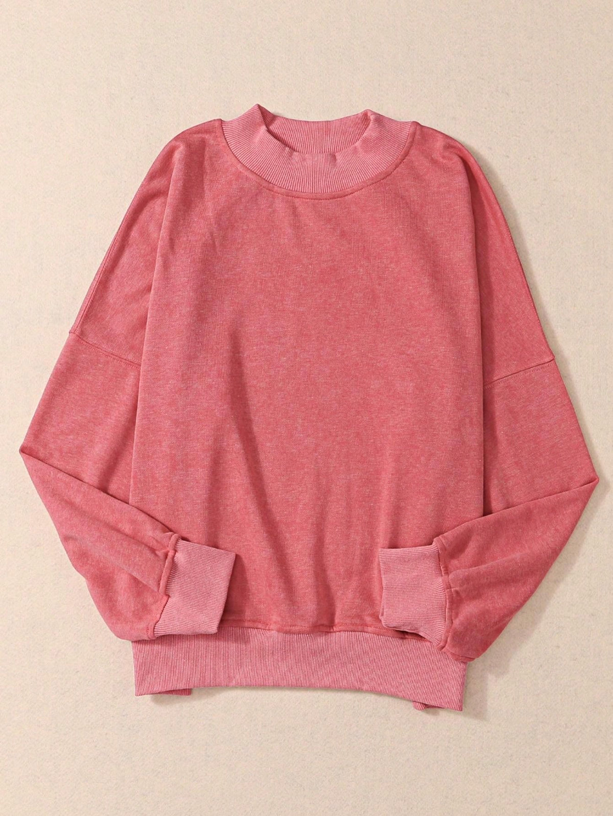 Boho Retro 60's Cotton Mix  Drop Shoulder Mineral Acid Washed Oversized Mock Neck Dolman T Shirt Top  Sweat Shirt