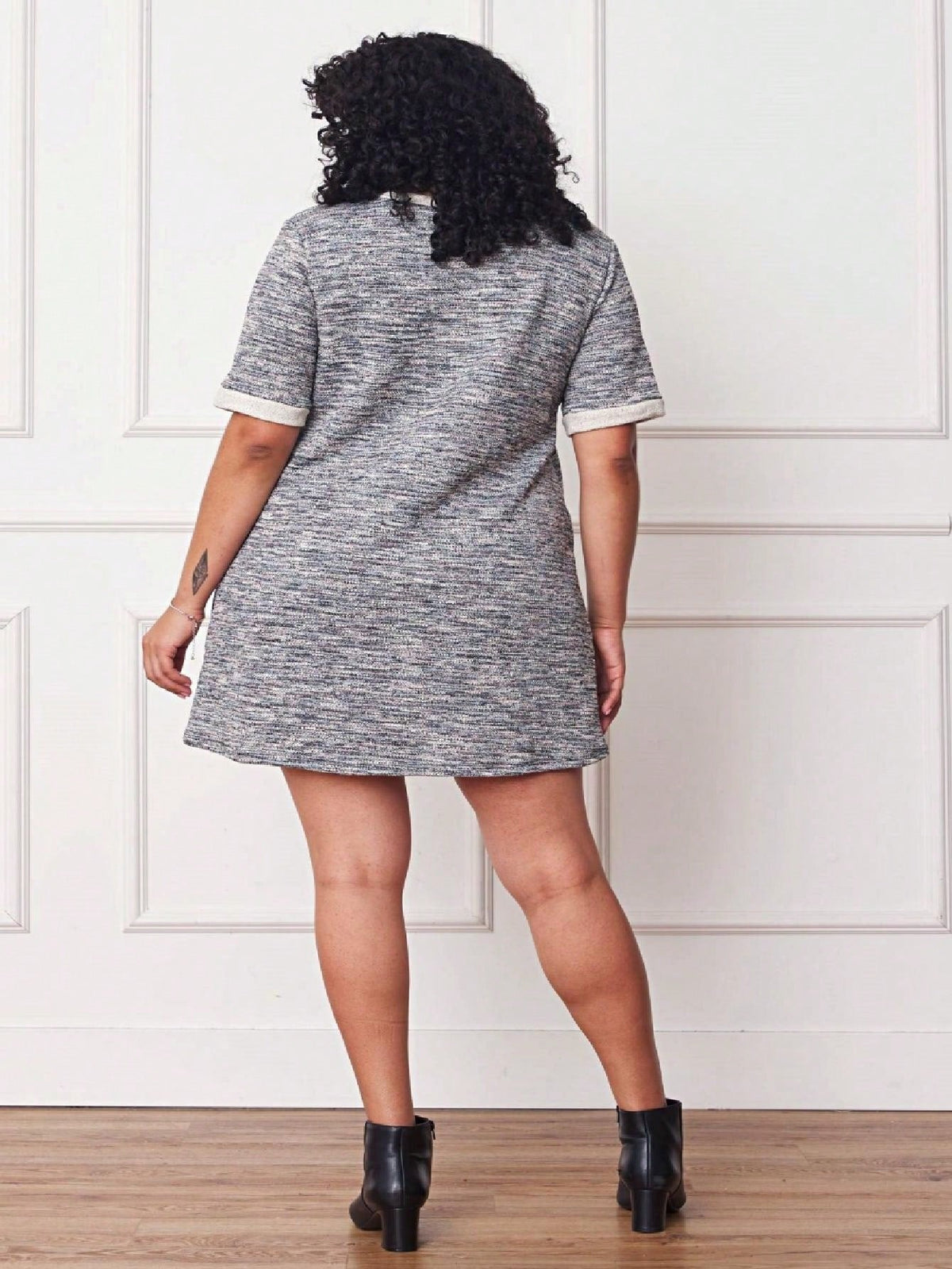 Boho Retro Preppy Tweed  Classic Cotton Mix Ivory  Pink And Blue Threads Short Sleeve Shift Pocket  Dress Small To 3XL Plus