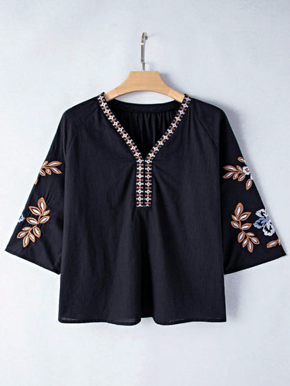 Boho Retro Vintage 60's Vibe Black Floral Tiered PomPom Trimmed Mini Dress