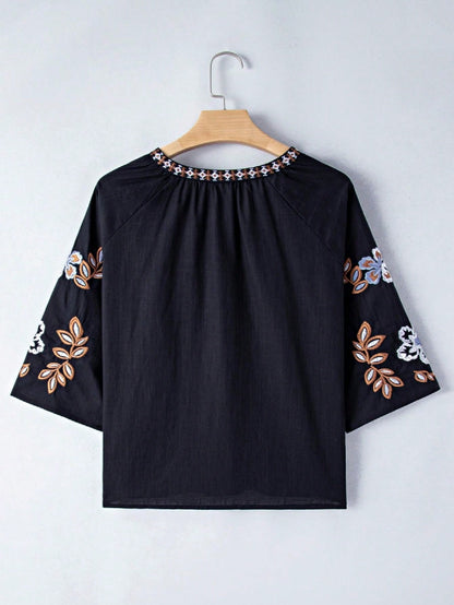 Boho Retro Vintage 60's Vibe Black Floral Tiered PomPom Trimmed Mini Dress