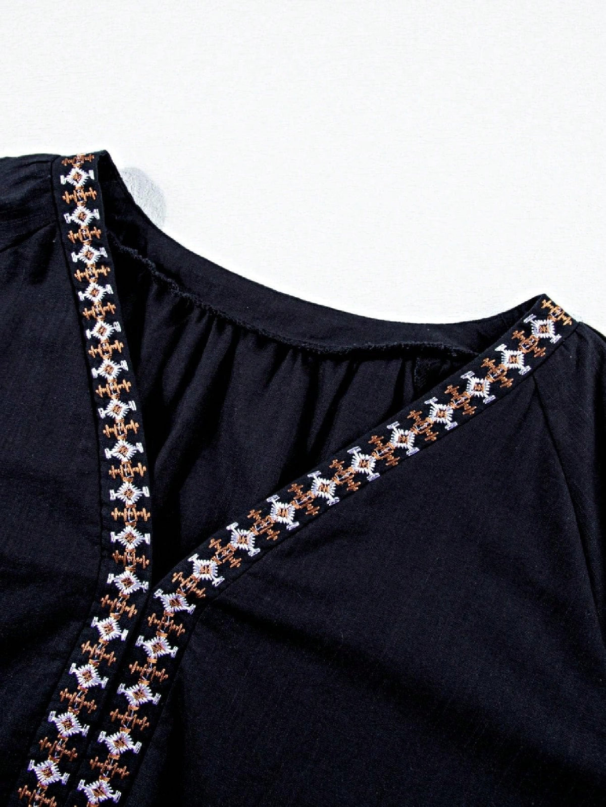 Boho Retro Vintage 60's Vibe Black Floral Tiered PomPom Trimmed Mini Dress