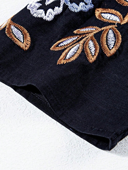 Boho Retro Vintage 60's Vibe Black Floral Tiered PomPom Trimmed Mini Dress